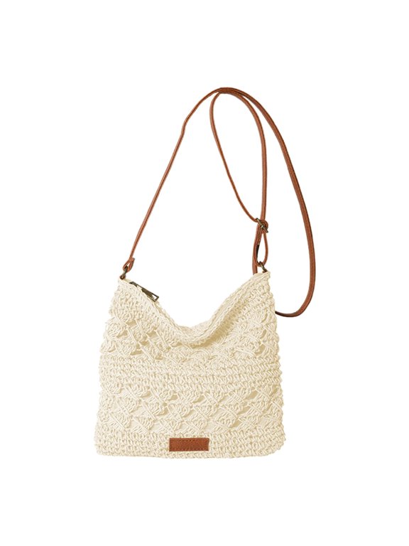 Womens Crochet Mesh Straw Beach Bag Woven Crossbody Shoulder Bag Summer Beach Vacation Purse
