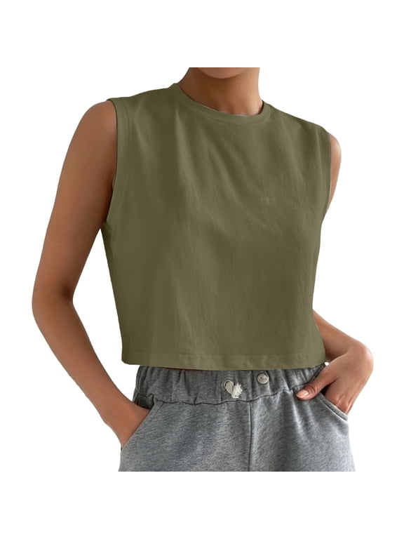 Womens Cropped Cap Sleeve Tank Tops Summer Basic Tee Shirts | Muscle Tank, Crew Neck, Sleeveless Shirts