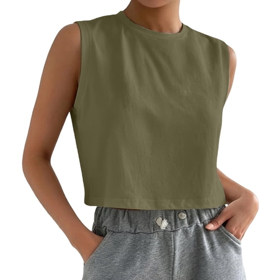 HGIEYS Womens Cropped Cap Sleeve Tank Tops Summer Basic Tee Shirts | Muscle Tank, Crew Neck, Sleeveless Shirts