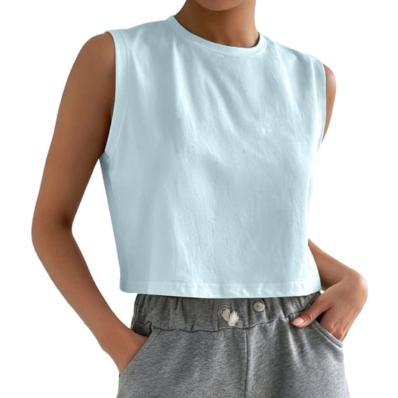 HGIEYS Womens Cropped Cap Sleeve Tank Tops Summer Basic Tee Shirts | Muscle Tank, Crew Neck, Sleeveless Shirts