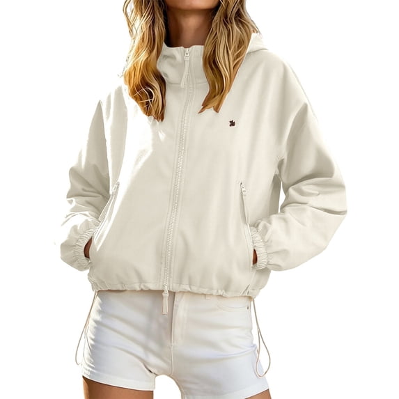 HGIEYS Womens Cropped Hooded Windbreaker, Zip Up Casual Lightweight Outdoor Jacket