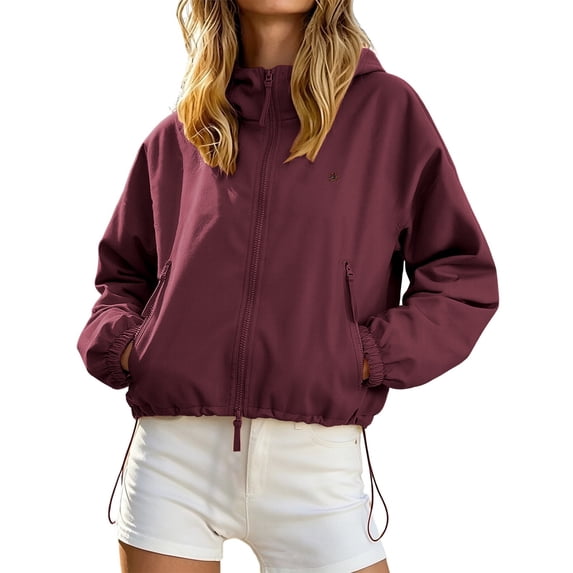 HGIEYS Womens Cropped Hooded Windbreaker, Zip Up Casual Lightweight Outdoor Jacket
