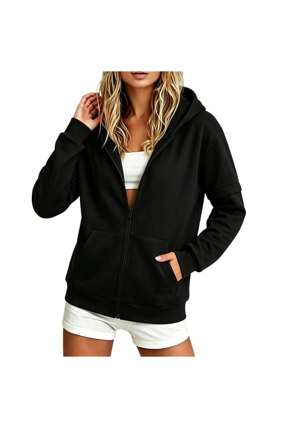 Womens Fleece Lined Zip Up Hoodies Casual Hooded Jacket Workout Full Zip Sweatshirts