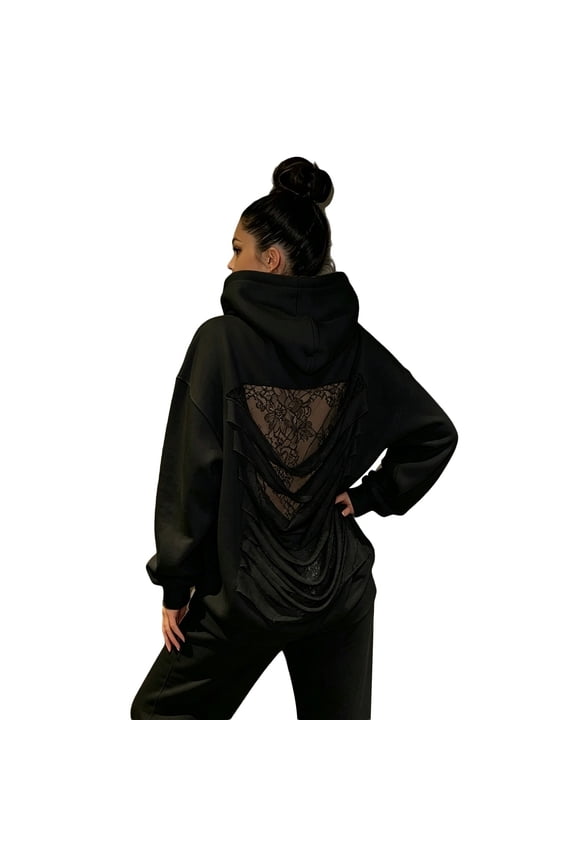 Womens Hoodies See Through Fishnet Y2K Hoodie Backless Grunge Clothes Sequin Oversized Hoodies with Pockets