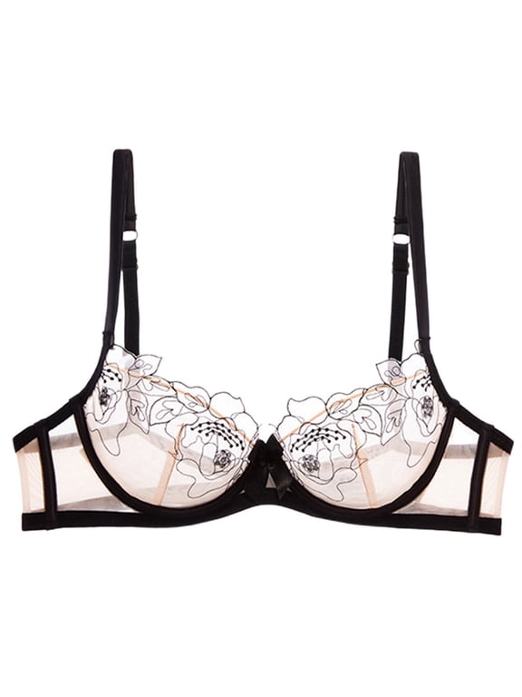 Womens Lace Bra Demi Sheer Mesh Balconette See Through Bralette Unlined Underwire Embroidered