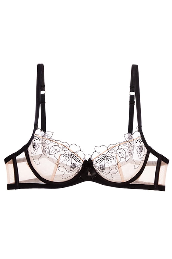 Womens Lace Bra Demi Sheer Mesh Balconette See Through Bralette Unlined Underwire Embroidered