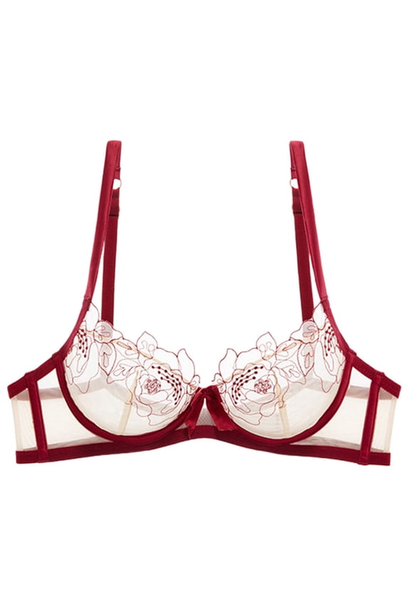 Womens Lace Bra Demi Sheer Mesh Balconette See Through Bralette Unlined Underwire Embroidered