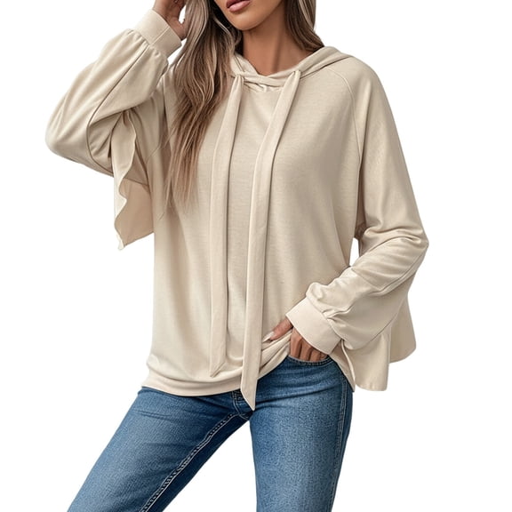 HGIEYS Womens Puff Long Sleeve Drawstring Hooded Sweatshirt Casual Loose Pullover Sweatshirt