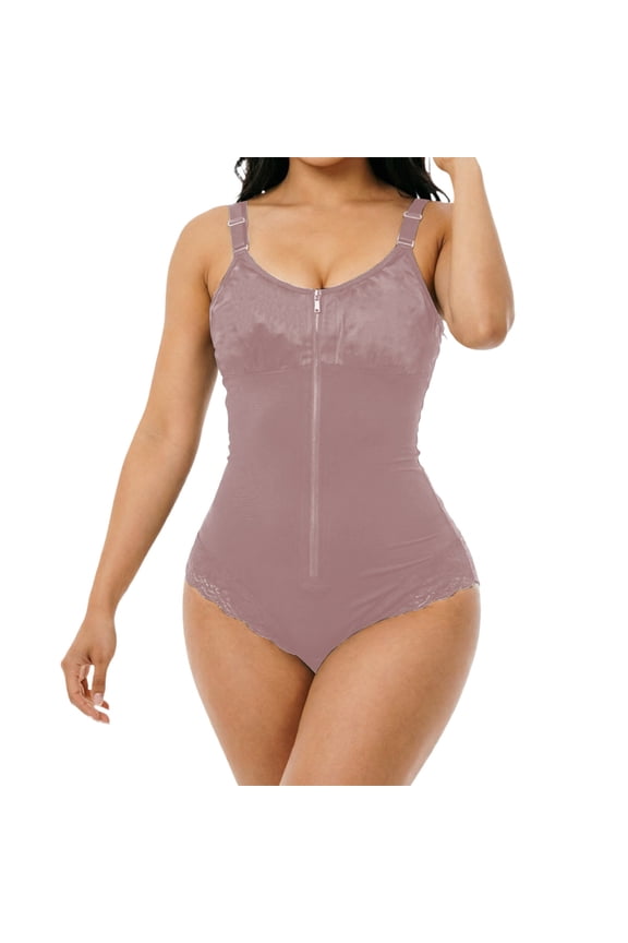 Womens Shapewear Bodysuit Tummy Control Seamless Zip-Up Body Shaper Waist Defining Body Suit