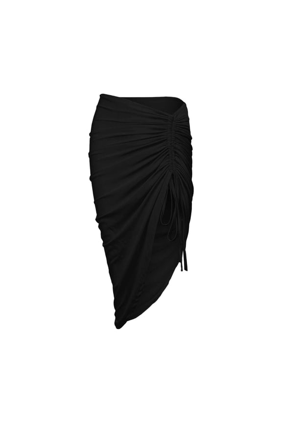 Womens Sheer Mesh Cover Up Skirt Drawstring Side Split Thigh Ruched Beach Cover Up