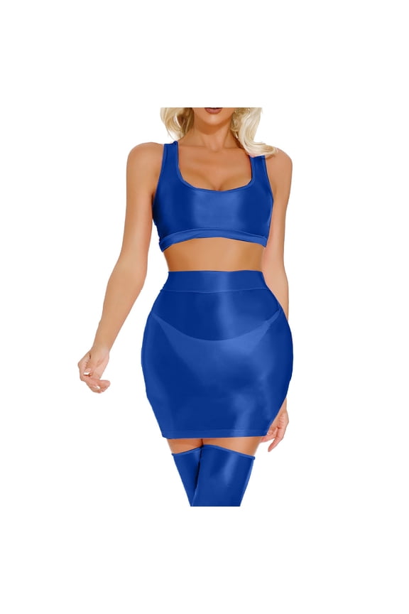 Womens Slim Fit Oil Glossy Half Skirt Bodycon Micro Mini Skirts Nightwear