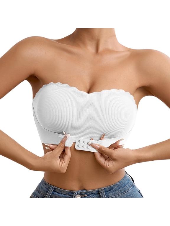 Womens Strapless Bra Front Closure No Padding Comfort Wireless One Piece Backless Bandeau Bra