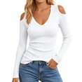 thumbnail image 1 of HGIEYS Womens V Neck Cold Shoulder Tops Short/Long Sleeve Summer T Shirts, 1 of 5
