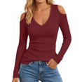 thumbnail image 1 of HGIEYS Womens V Neck Cold Shoulder Tops Short/Long Sleeve Summer T Shirts, 1 of 5