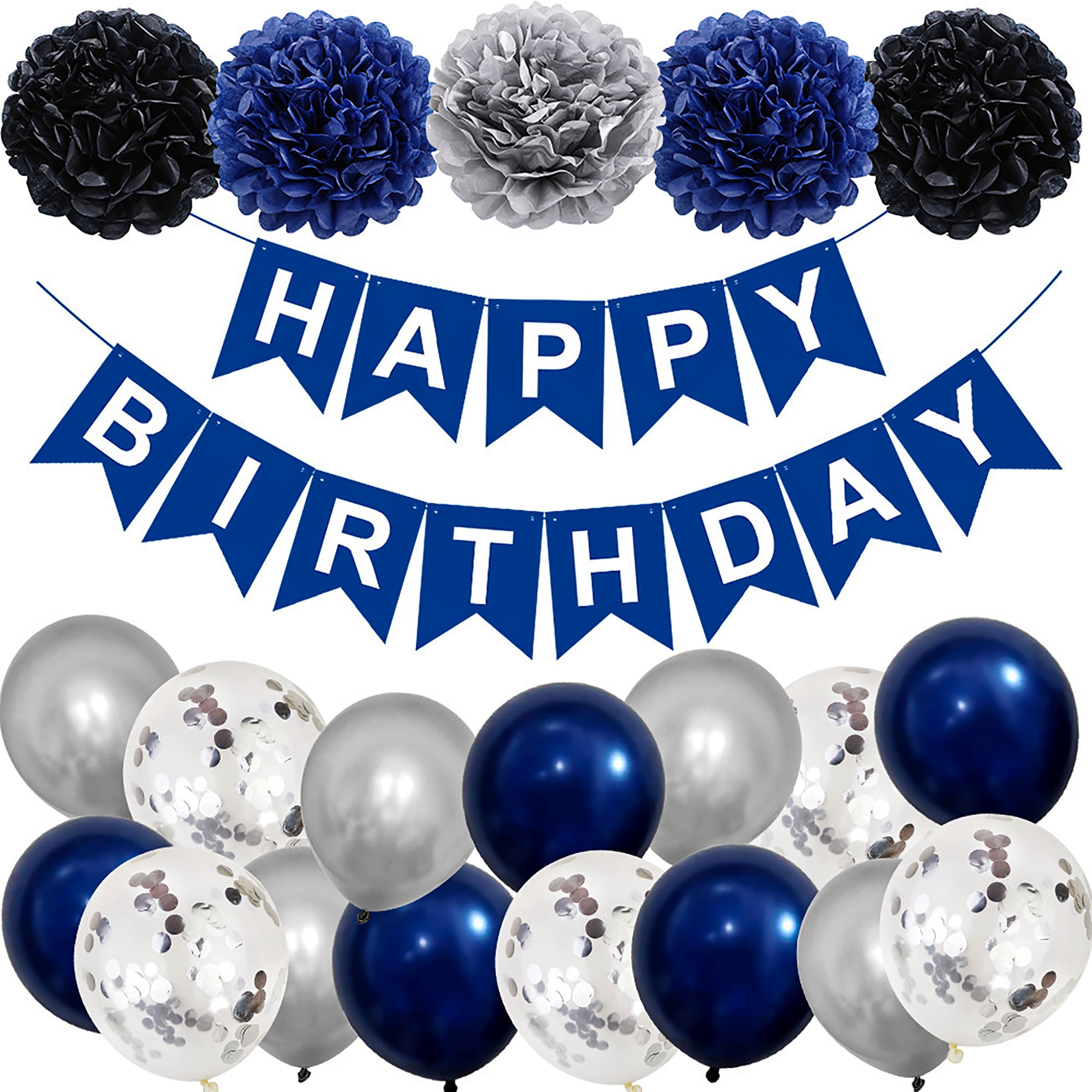 HGJST Balloons, Latex Silver and Blue Birthday Theme, 10'', 12 Pieces