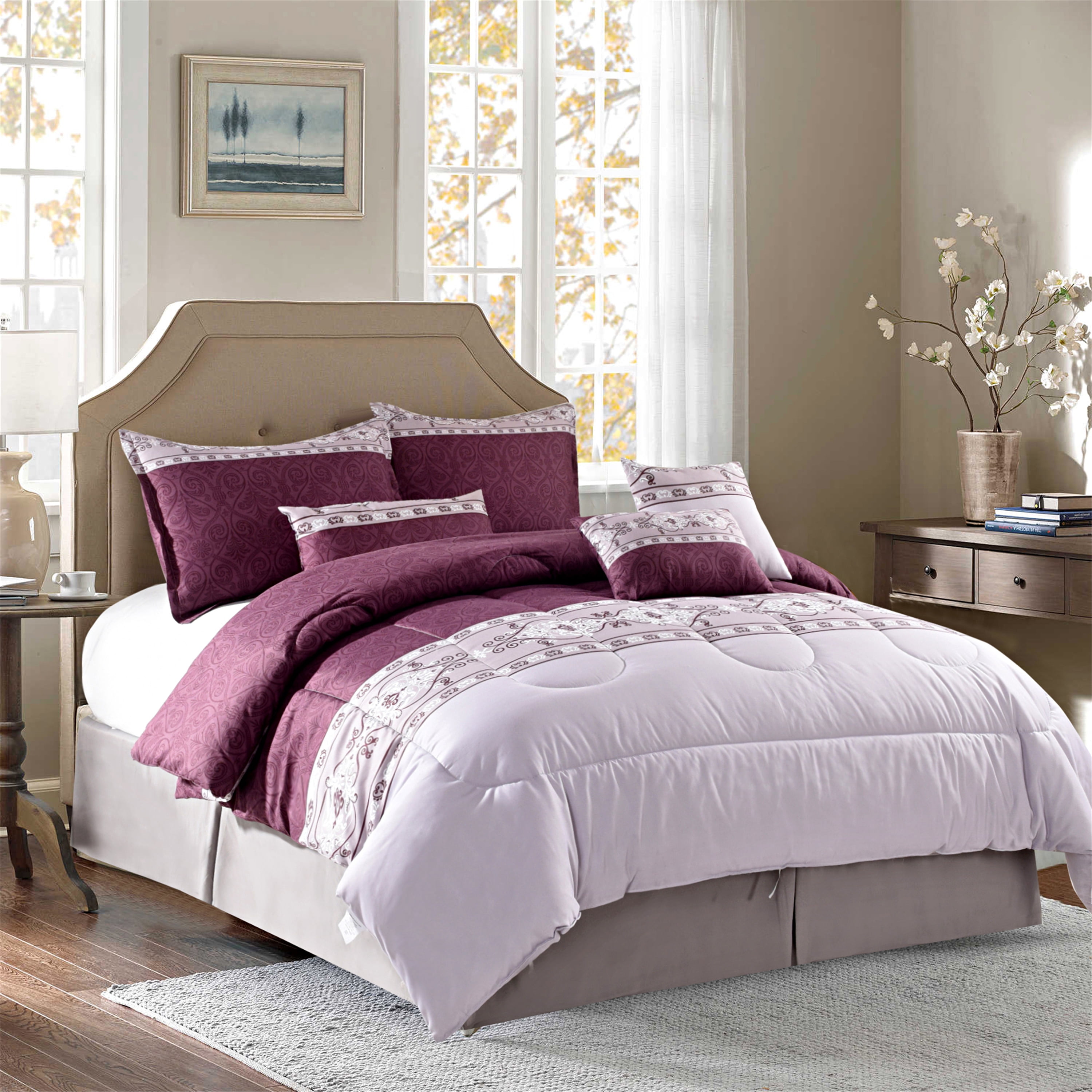 HGMart Bedding Comforter Set 7 Piece Bedding Sets King Size, Purple