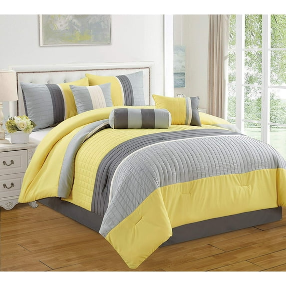 HGMart Bedding Comforter Set Bed In A Bag - 7 Piece Luxury Microfiber Bedding Sets Bedroom Comforters, King Size, Yellow