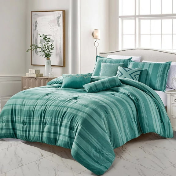 HGMart Bedding Comforter Set Bed In A Bag - 7 Piece Luxury POLLY yarn dyed Bedding Sets - Oversized Bedroom Comforters,Green, Queen