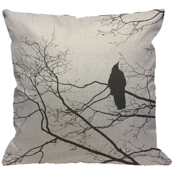HGOD DESIGNS Black Bird Crow Throw Pillow Cover Decorative Standing on The Tree Simple Sketch Cushion Cover Pillow Cases Bedroom Livingroom 18" x 18"