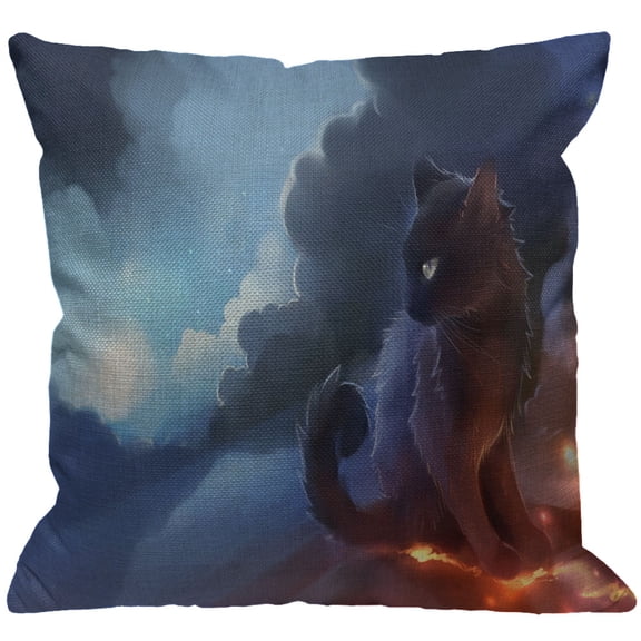 HGOD DESIGNS Black Warrior Cat Throw Pillow Cover Decorative Fantasy Sky Cloud Sun Mystical Space Light Cushion Cover Pillow Cases Bedroom Livingroom 18" x 18"