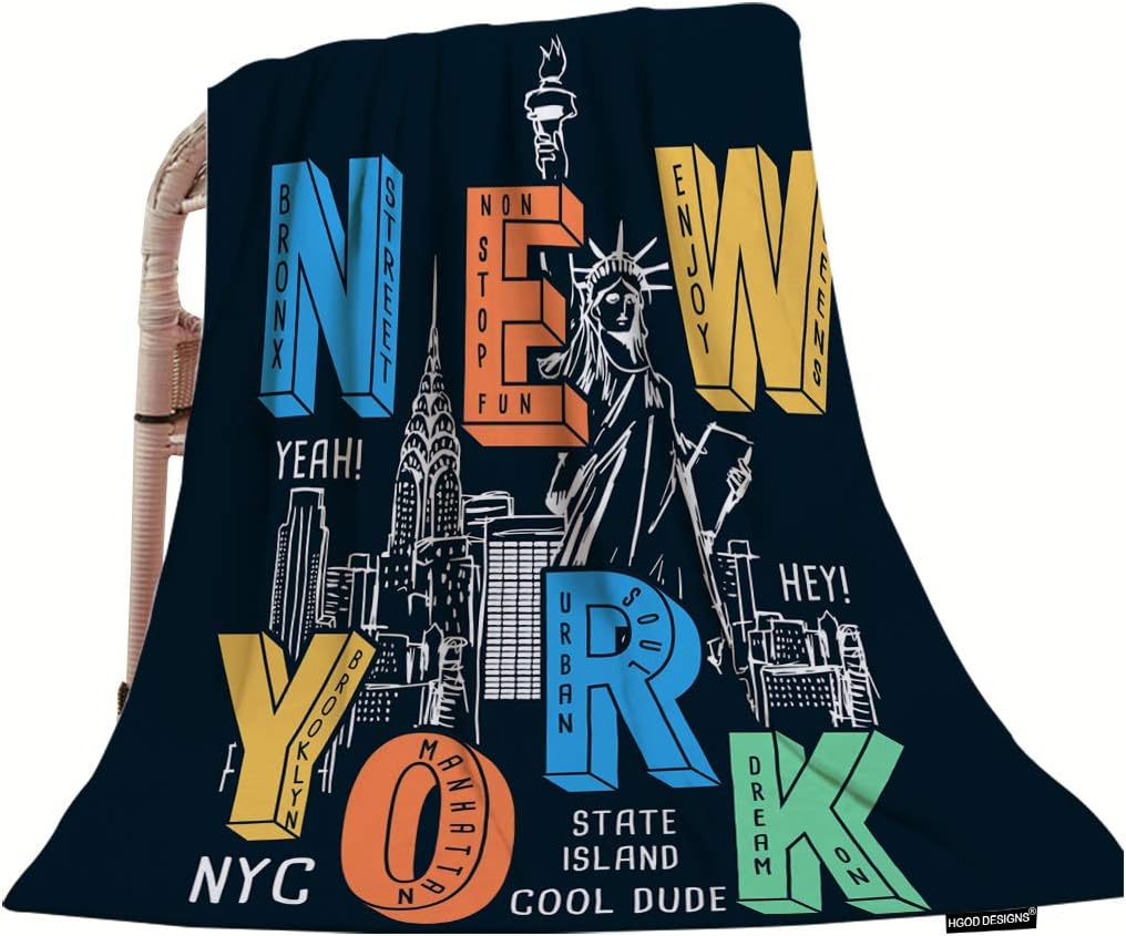 HGOD DESIGNS New York City Throw Blanket,New York Theme On Black