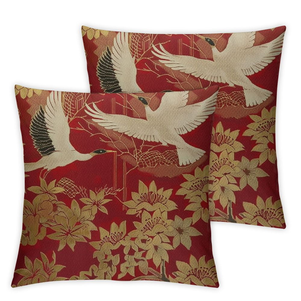 HGOD Design Japanese Pillow Cover, Asian Oriental Double Crane Chrysanthemum Japanese Wave ...