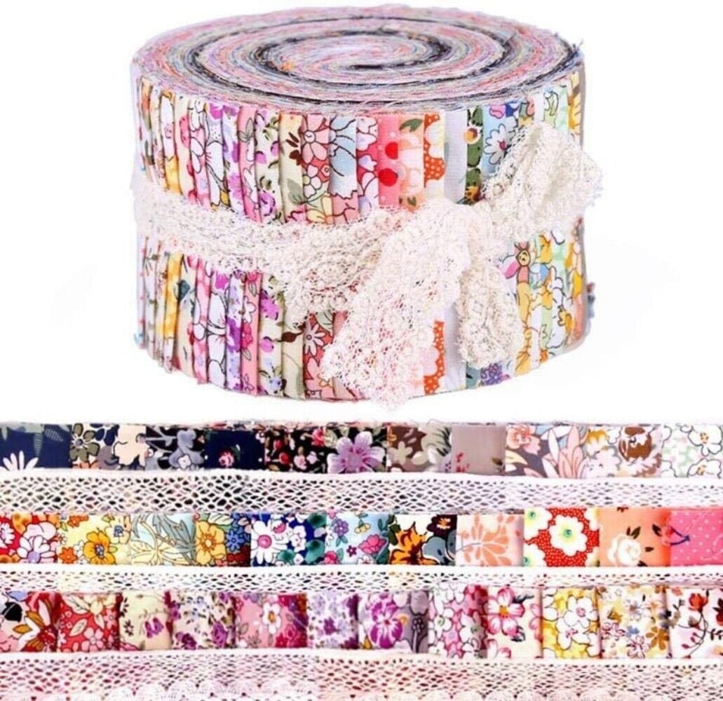 HGPS 36 Pieces Fabric Strips Roll 2.5 Inch Collection Jelly Fabric Bundles Fabric Quilting Strips Roll Up with Assorted Patterns for DIY Crafts Sewing Favors