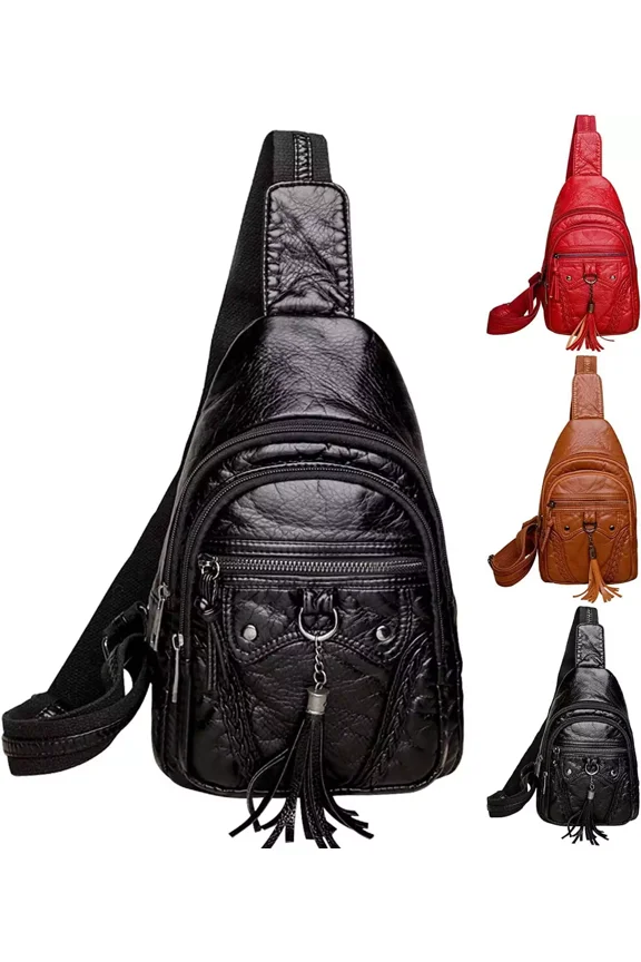 Leather Sling Bag For Women Waterproof Crossbody Bag Chest Bag Fashionable Small Backpack Purse For Travel Hiking