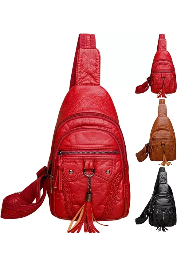 Leather Sling Bag For Women Waterproof Crossbody Bag Chest Bag Fashionable Small Backpack Purse For Travel Hiking