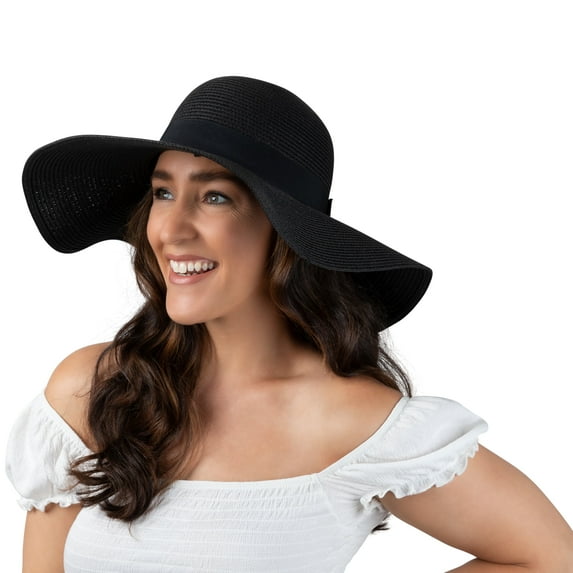HGPS Women Floppy Sun Hat with Wide Brim—Foldable Roll-Up Straw Beach Hat UPF 50