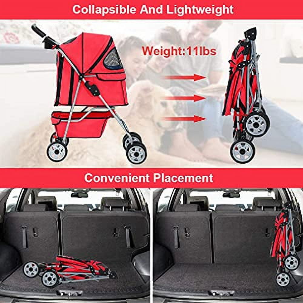 HGS 4Wheel Pet Stroller Dog Cage Stroller Travel Folding Carrier Cat