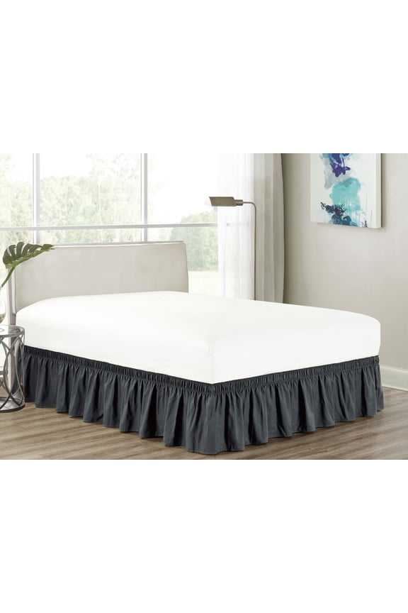 Heavy Duty Gray Microfiber Wrap Around Ruffled Bed Skirt, Queen