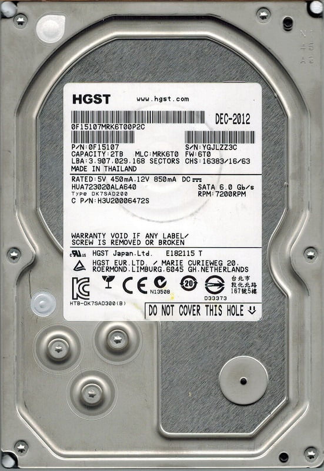 PC周辺機器 HGST hua723020ala640?P/N : 0?F15107?MLC : mrk6t0?2tb HGST HUA723020ALA640 P/N: 0F15107 MLC: MRK6T0 2TB - Walmart.com