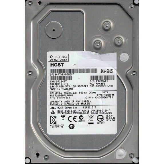 HGST HUS724030ALA640 P/N: 0F19477 MLC: MPKBE0 Thailand 3TB