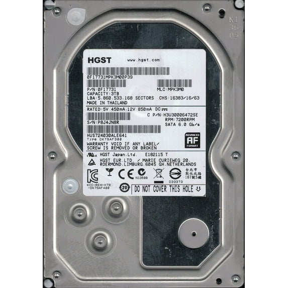 HGST HUS724030ALE641 P/N: 0F17731 MLC: MPK3M0 3TB