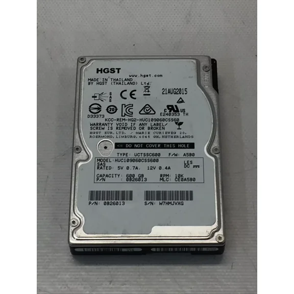 Pre-Owned HGST-IMSourcing Ultrastar C10K900 HUC109060CSS600 600 GB Hard Drive, 2.5" Internal, SAS (6Gb/s SAS)