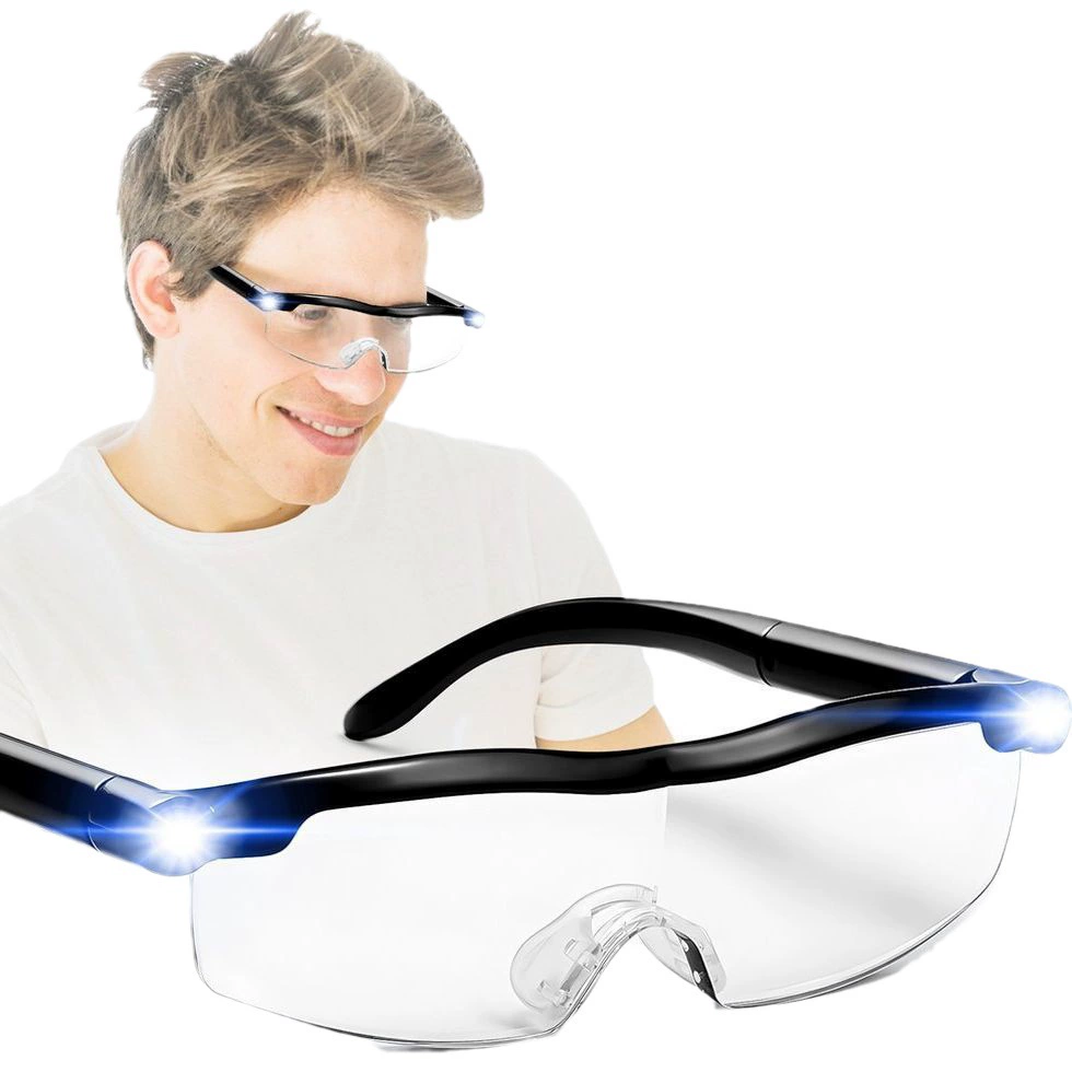 HGT 2PCS 160% Magnifying Rechargeable LED Lighted Magnification Eyeglasses LED Magnifying Glasses Fits over Prescription Eyewear