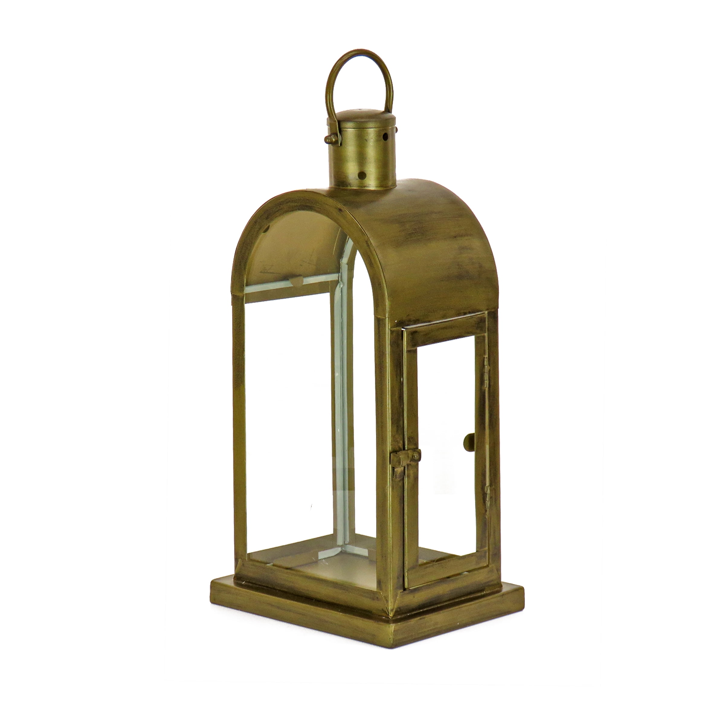 Antique Bronze Arched Candle Lantern with Glass Panels