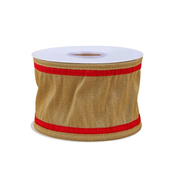 HGTV Home Collection Dupion Double Side Piping Ribbon , Gold, Red, 3 in