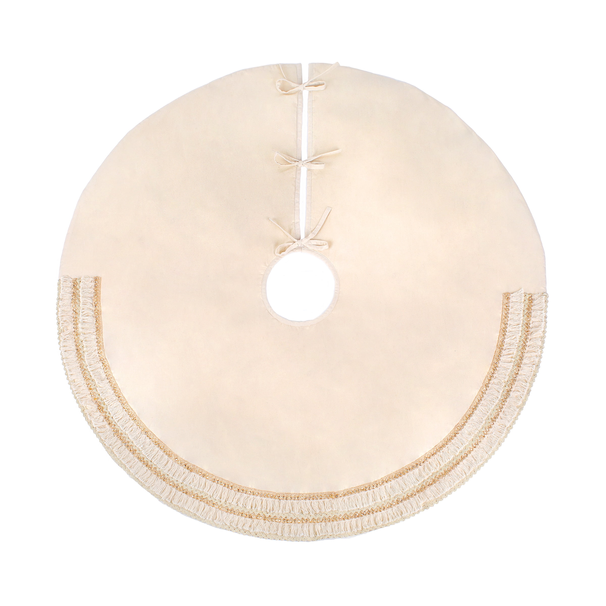 52" Off-White Cotton and Polyester Fringe Detail Tree Skirt