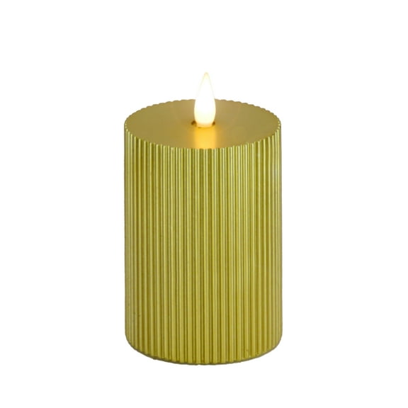 HGTV Home Collection Georgetown Real Motion Flameless Candle With Remote, Gold with Warm White LED Lights, Battery Powered, 7 in