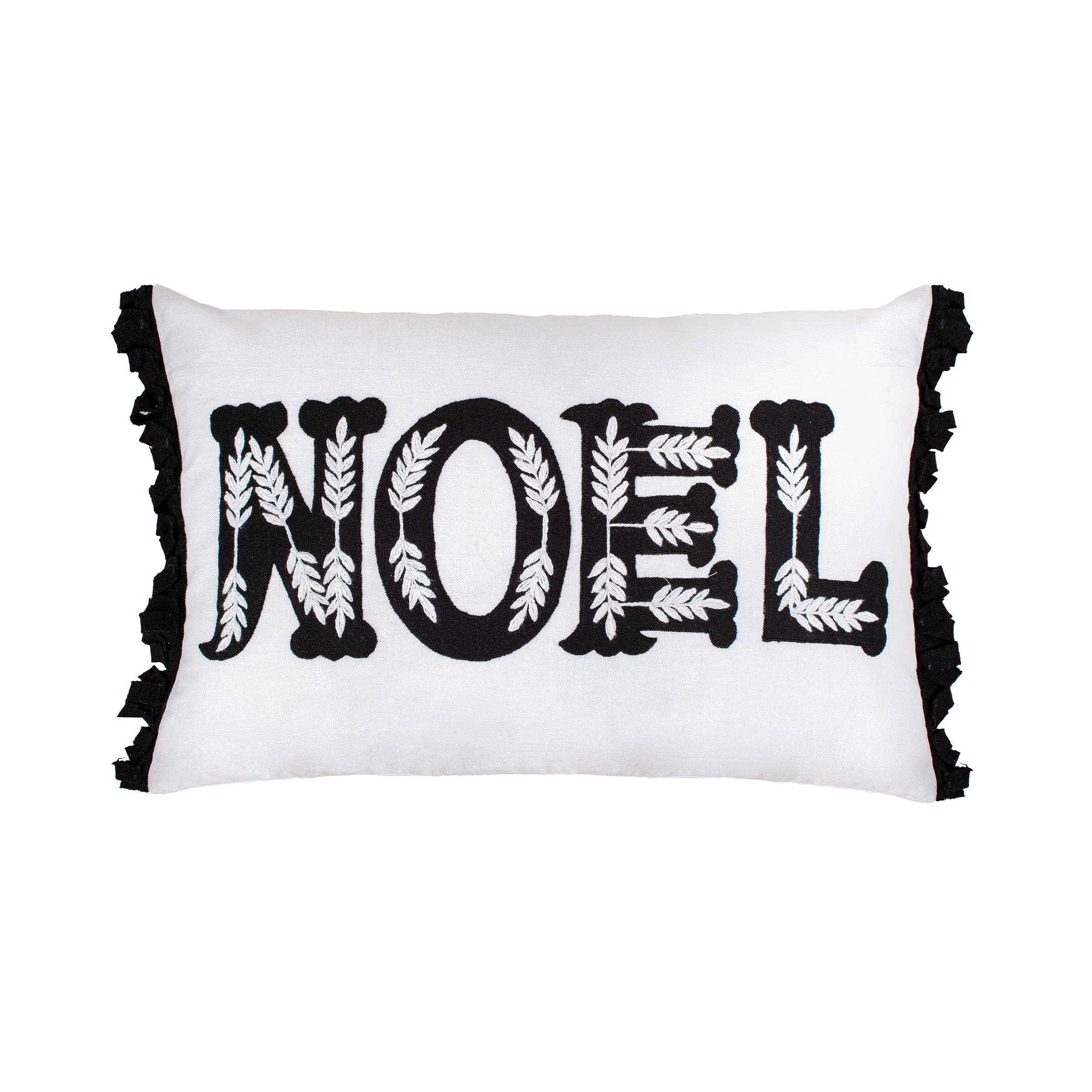 22" White and Black Embroidered Noel Christmas Pillow