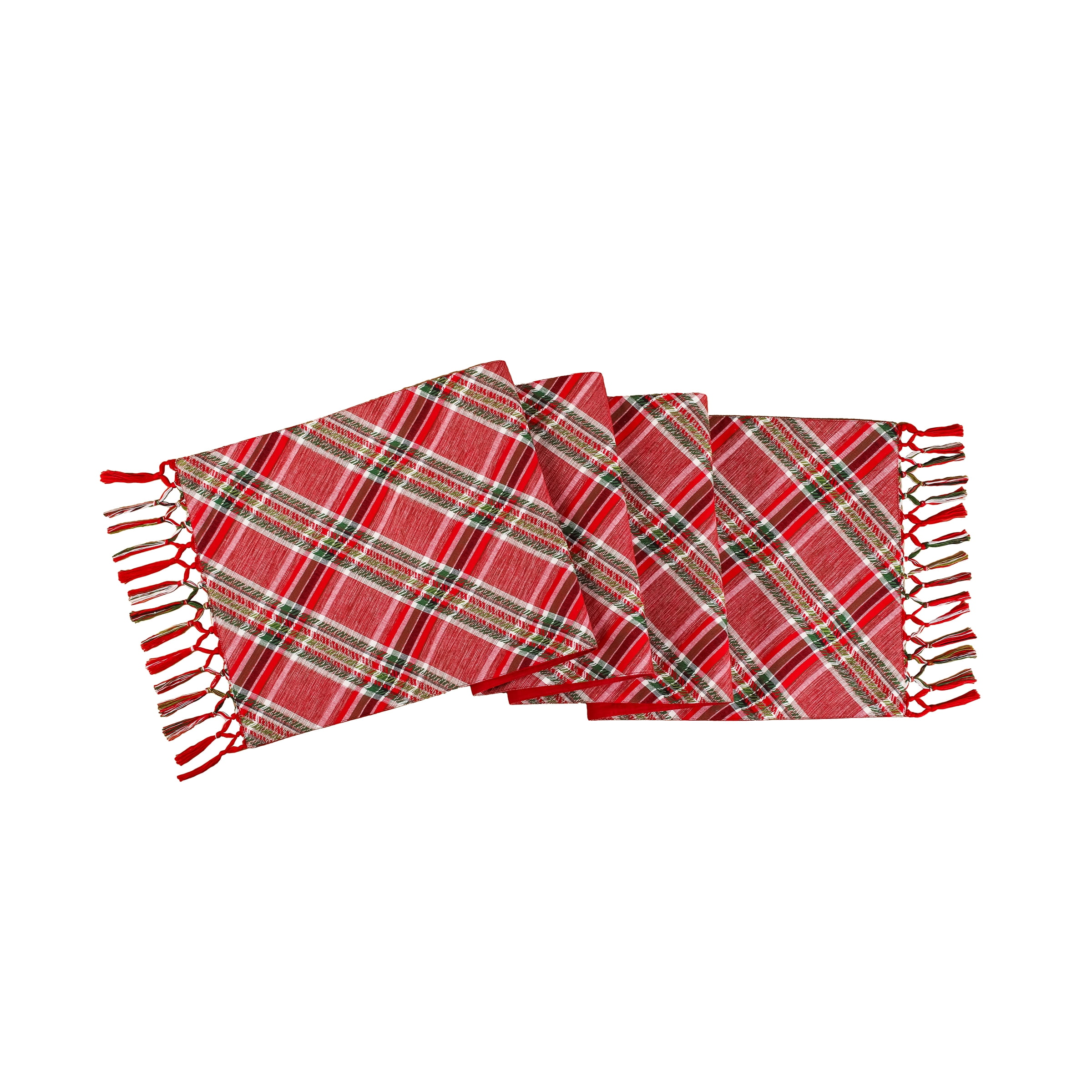 72-inch Red Plaid Cotton Table Runner with Tassels