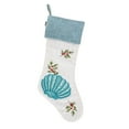 thumbnail image 1 of HGTV Home Collection by National Tree Company  Christmas Stocking, White, Coastal, Blue Sea Shell, Embroidered, Blue Cuff, 20 Inch, 1 of 4