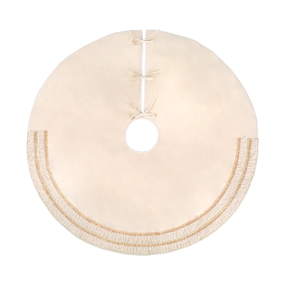HGTV Home Collection by National Tree Company Christmas Tree Skirt, Cream, Fringe Detail, Split Seam, String Ties, 52 Inch
