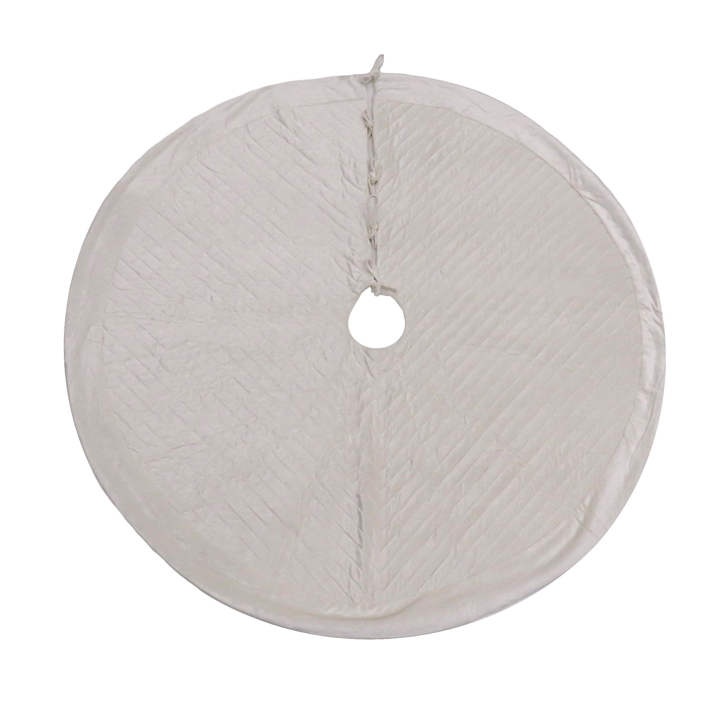 Ivory Quilted Velvet Christmas Tree Skirt with Ties