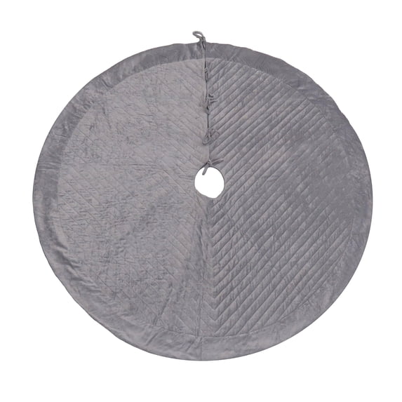 HGTV Home Collection by National Tree Company Christmas Tree Skirt, Silver Gray, Velvet, Quilted, Split Seam, String Ties. 60 Inch