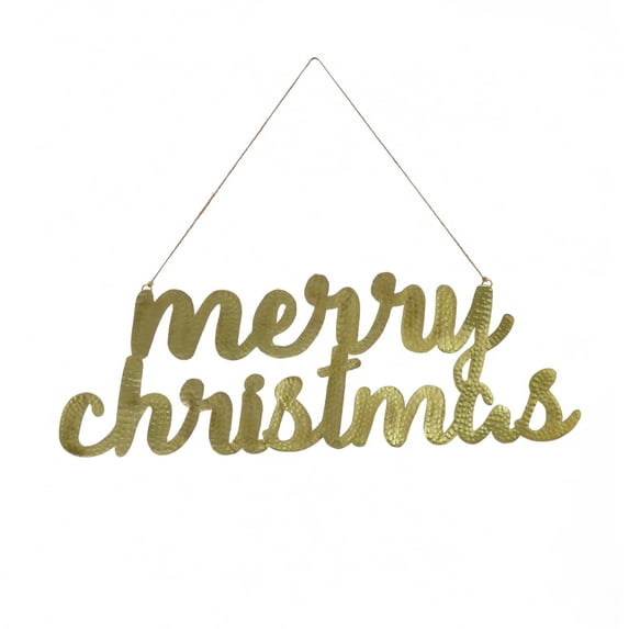 HGTV Home Collection by National Tree Company Christmas Wall Sign, Gold, Metal, Merry Christmas, Script Writing with String Loop, 19 Inch