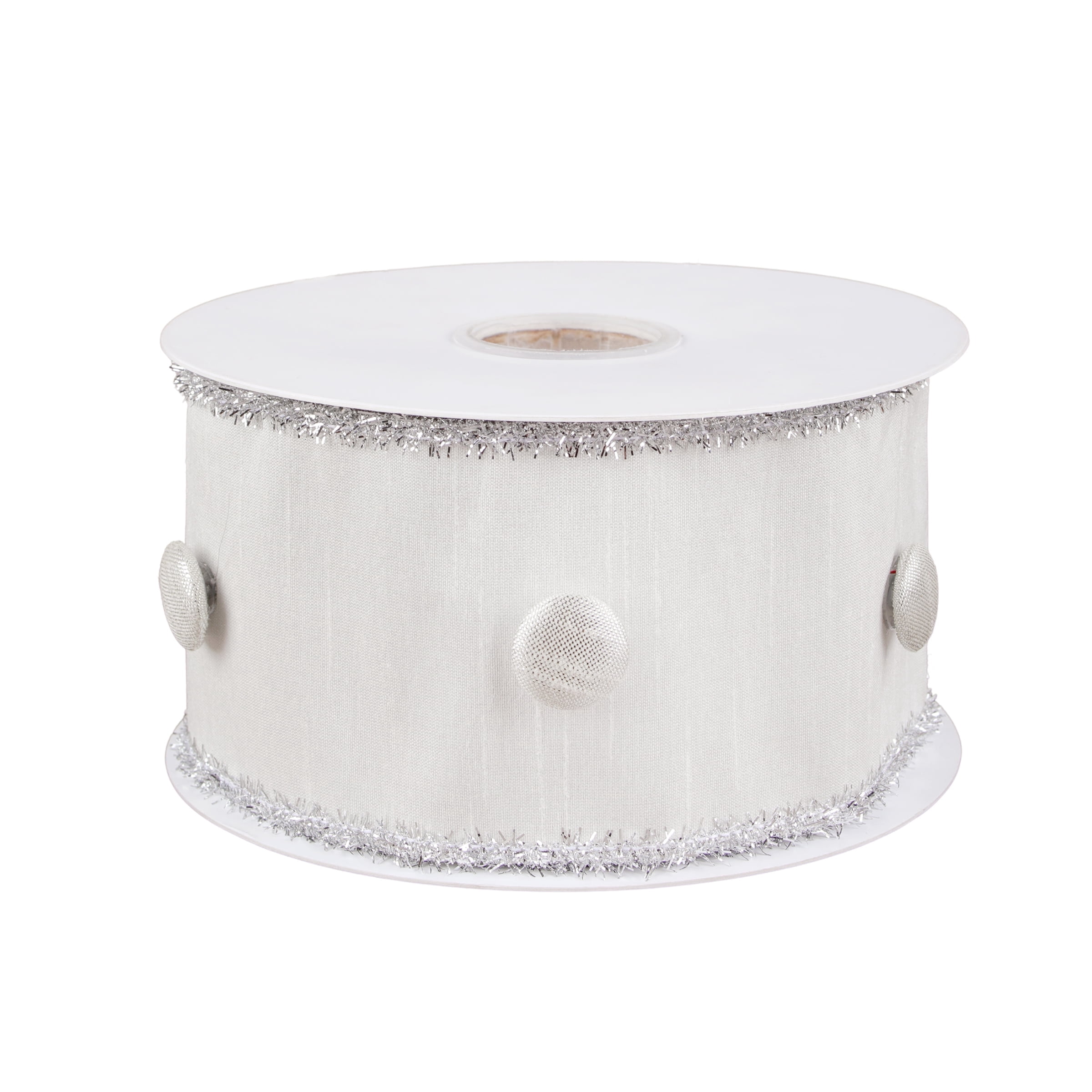 3 in. Dupioni White Button Ribbon with Silver Tinsel Piping - Walmart.com