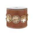 thumbnail image 1 of 4 ft. Gold Sequin Beaded Brown Taffeta Ribbon with Gold Piping, 4 Inch, 1 of 4